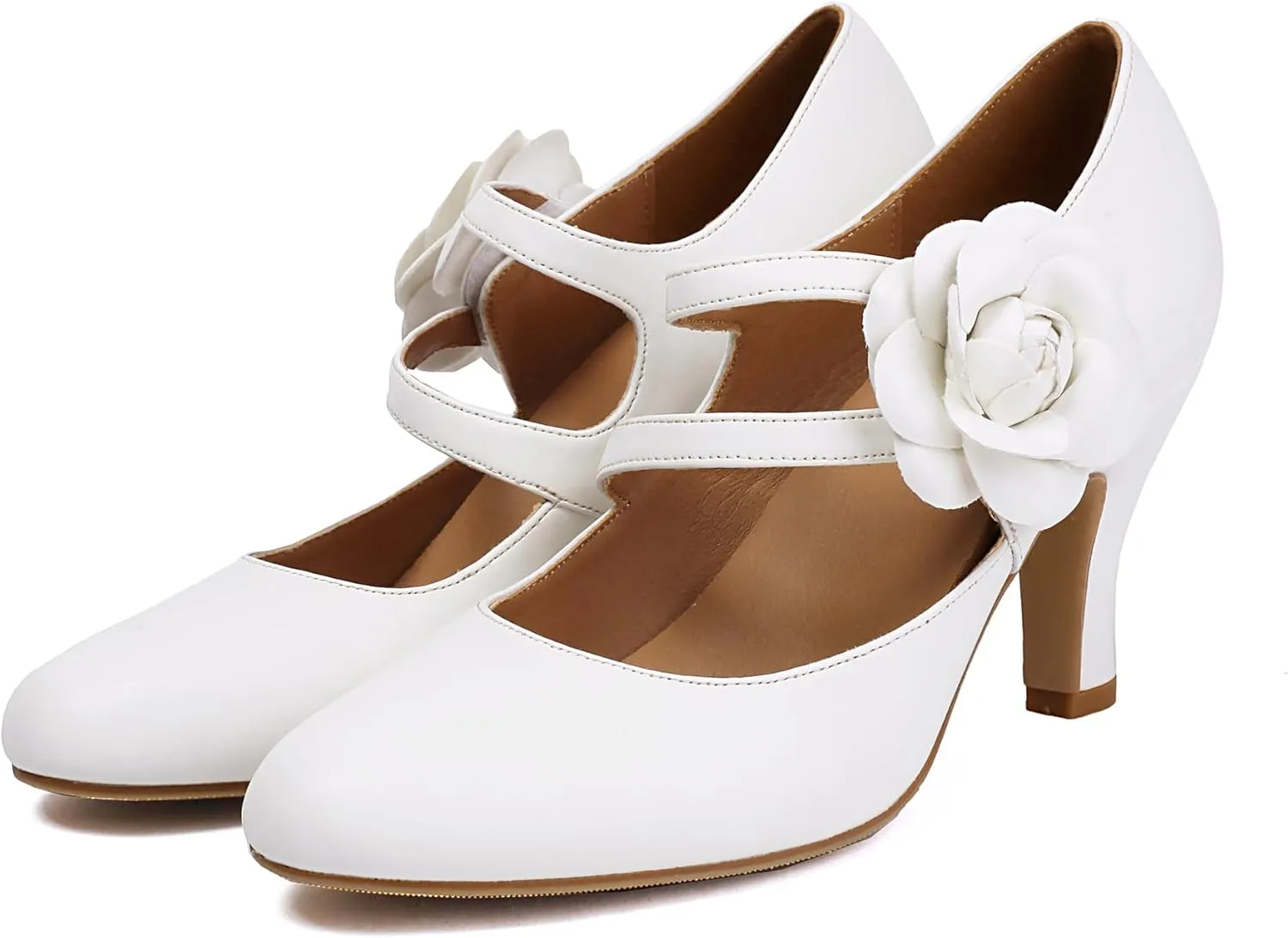 Women's Mary Jane Close Round Toe 1930s Vintage 1950s Heels Flower Double Straps Retro 1920s Victorian Pumps Shoes