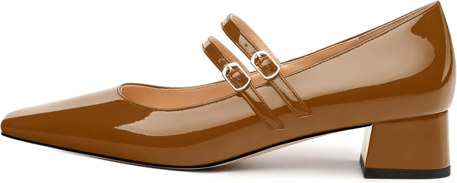 Womens Mary Jane Pumps, Square Toe Low Block Heel Pump Shoes for Women, Daily Comfort Mary Jane Pumps with Two Straps 1.3"