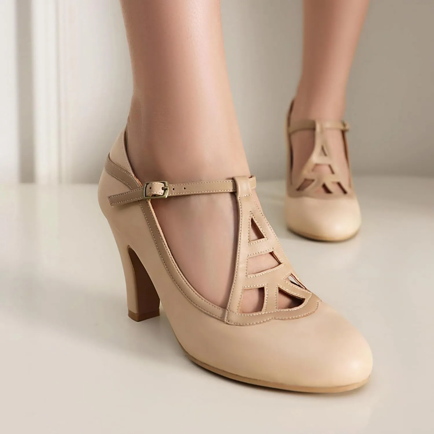 Women's Mary Jane Vintage Close Round Toe Vintage 1950s Heels Retro 1920s Victorian Pumps 1930s Shoes
