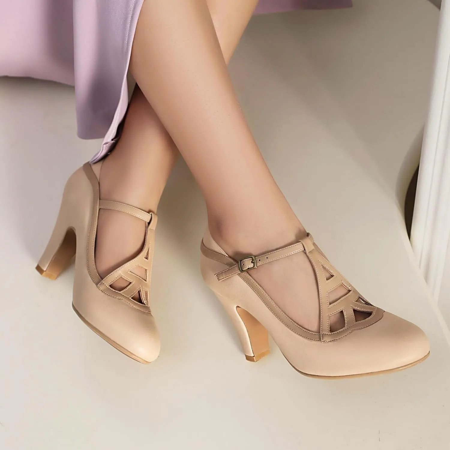 Women's Mary Jane Vintage Close Round Toe Vintage 1950s Heels Retro 1920s Victorian Pumps 1930s Shoes