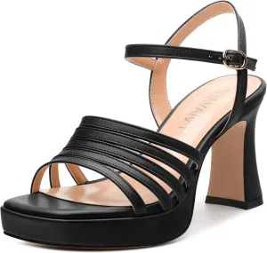 Women's Platform Sandals, Open Toe High Heels, Ankle Strap Buckle Fashion Heeled Sandal for Wedding Party Working