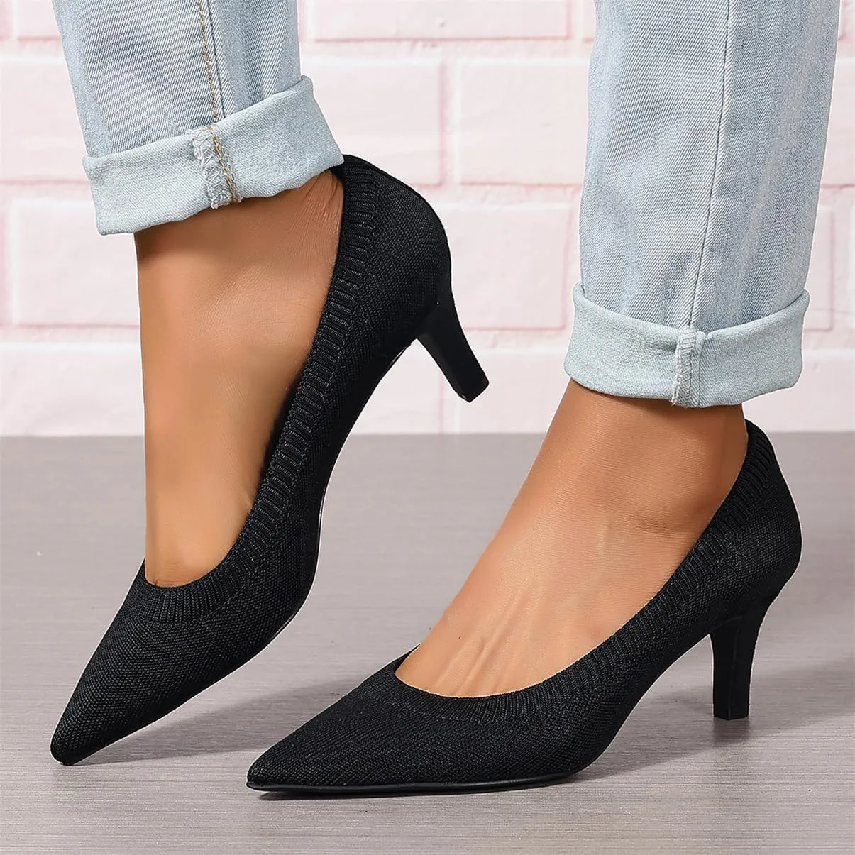 Women's Pumps Kitten Heel Pump Shoes Pointed Toe Knit Comfortable Dress Shoes for Work Business Casual Party Dressy, US Size 4-11