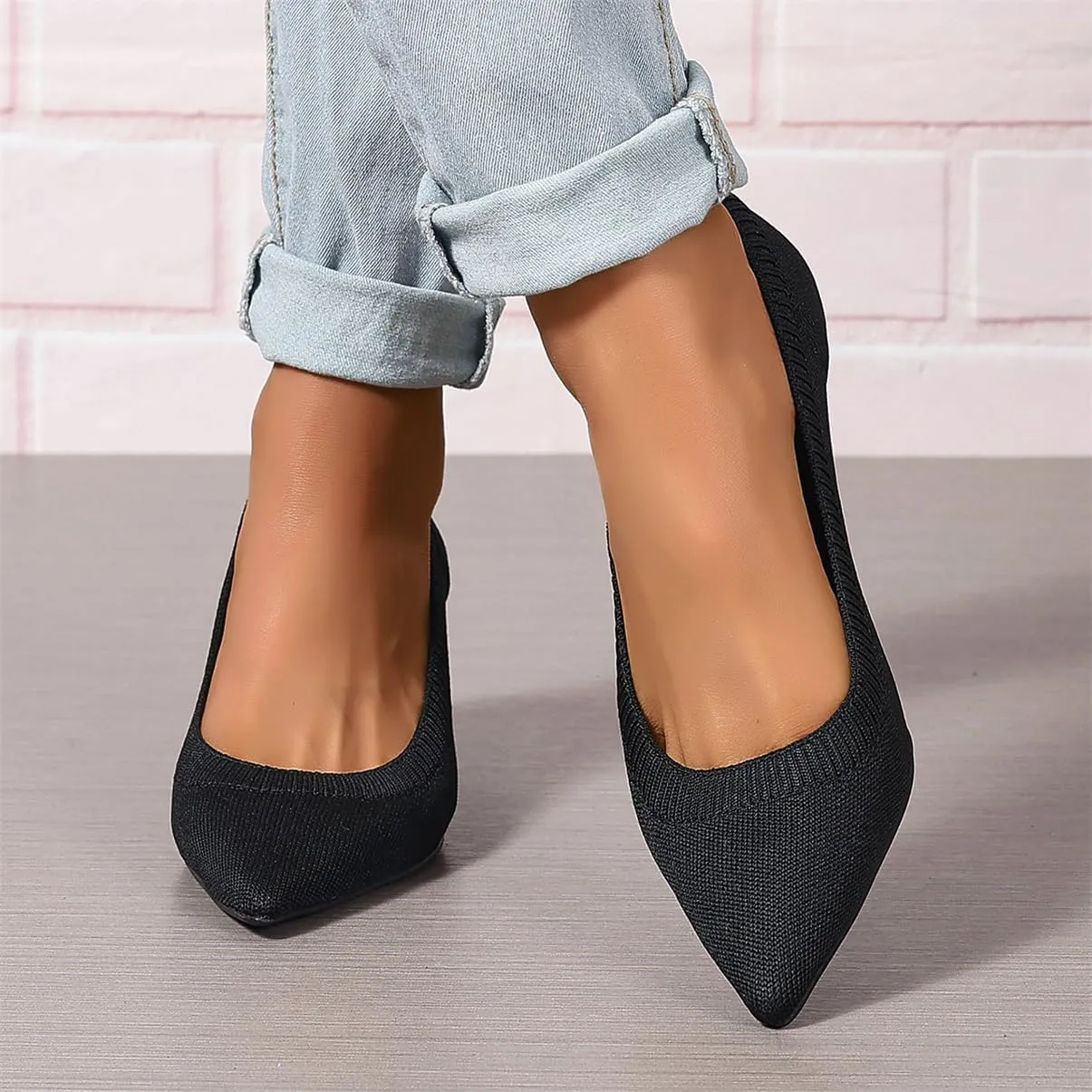 Women's Pumps Kitten Heel Pump Shoes Pointed Toe Knit Comfortable Dress Shoes for Work Business Casual Party Dressy, US Size 4-11