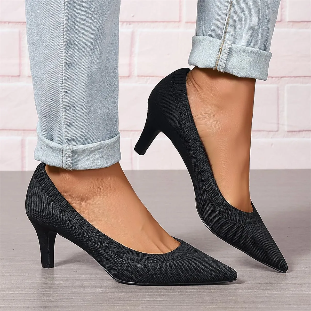Women's Pumps Kitten Heel Pump Shoes Pointed Toe Knit Comfortable Dress Shoes for Work Business Casual Party Dressy, US Size 4-11