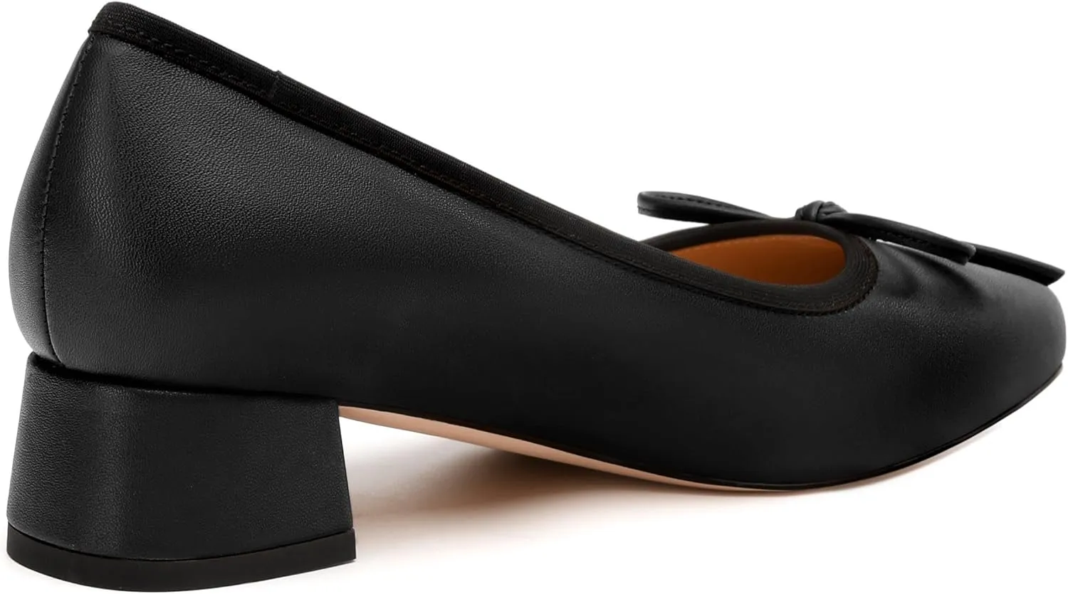 Womens Pumps, Square Toe Low Block Heel Pumps for Women, Leather Insole Comfort Daily Pump Shoes with Bow Tie 1.3"