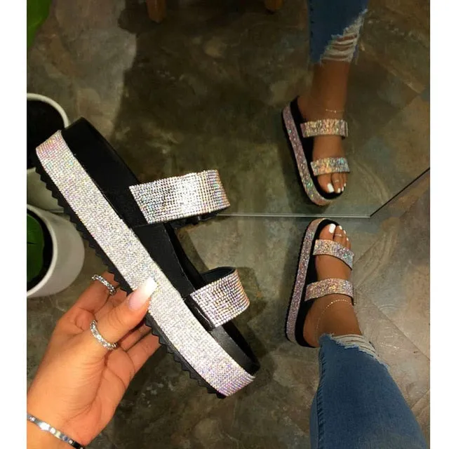 Women's Rhinestone Double Buckle Sandals