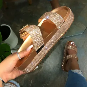 Women's Rhinestone Double Buckle Sandals