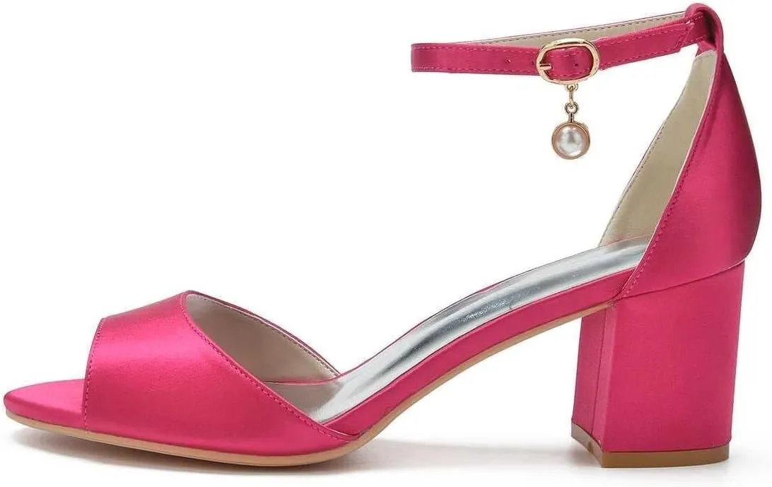 Womens Wedding Shoes Women's Low Block Heel Sandals Chunky Buckle Peep Toe Wedding Dress Shoes Low Heel Comfortable Pump Sandals Satin Evening(Champagne,6)