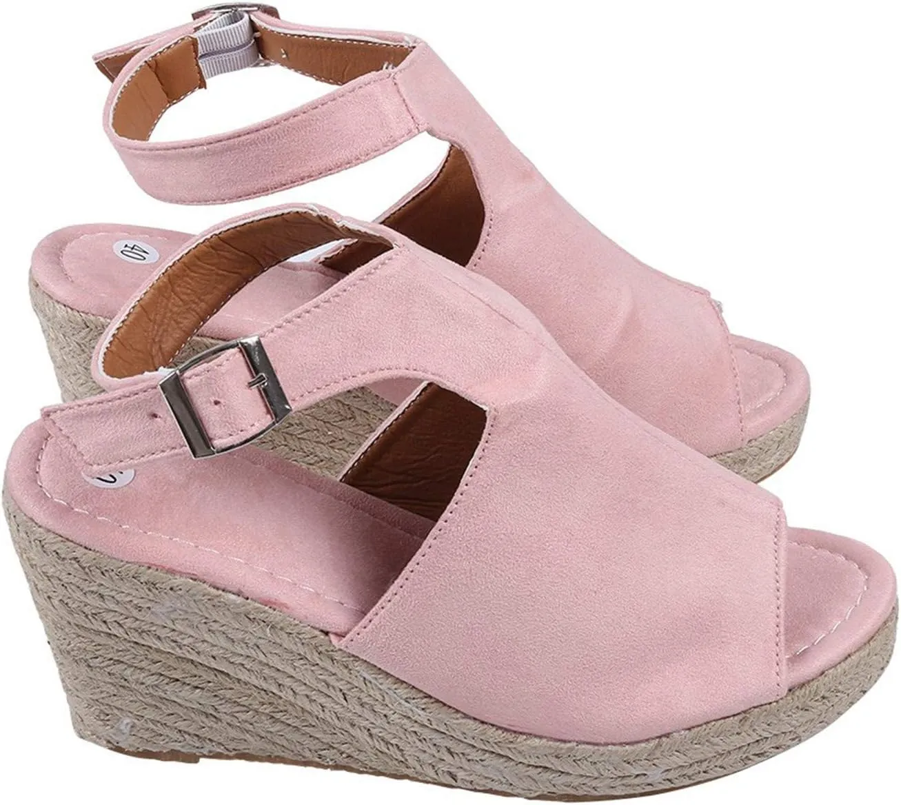 Womens Wedge Sandals Buckle Ankle Strap Open Toe Espadrille Wedge Sandals Roman Solid Casual Sandals for Women
