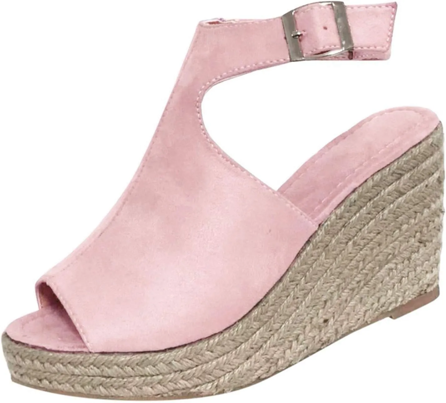Womens Wedge Sandals Buckle Ankle Strap Open Toe Espadrille Wedge Sandals Roman Solid Casual Sandals for Women