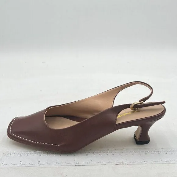 XYD Brown Square Toe Pump Low Heel Slip On Comfortable Walking Slingback Sandals