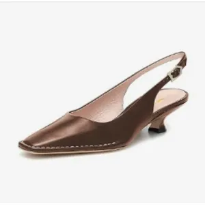XYD Brown Square Toe Pump Low Heel Slip On Comfortable Walking Slingback Sandals