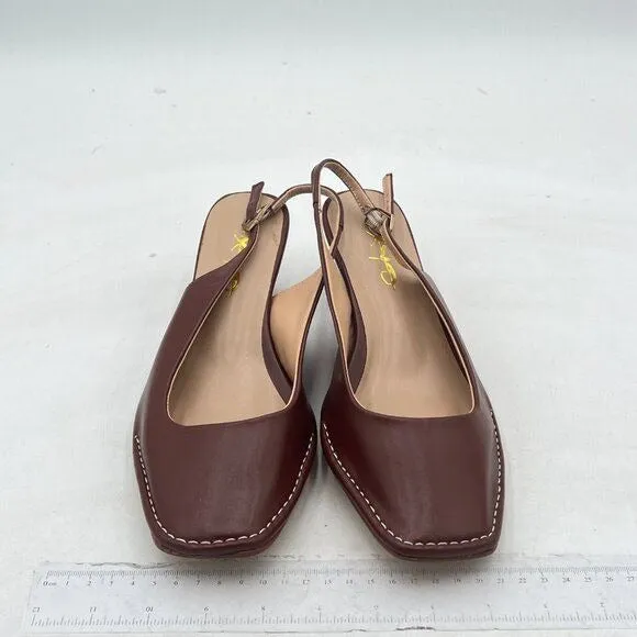 XYD Brown Square Toe Pump Low Heel Slip On Comfortable Walking Slingback Sandals