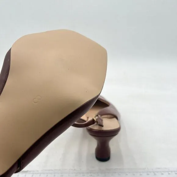 XYD Brown Square Toe Pump Low Heel Slip On Comfortable Walking Slingback Sandals