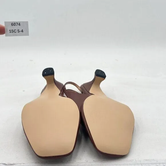 XYD Brown Square Toe Pump Low Heel Slip On Comfortable Walking Slingback Sandals