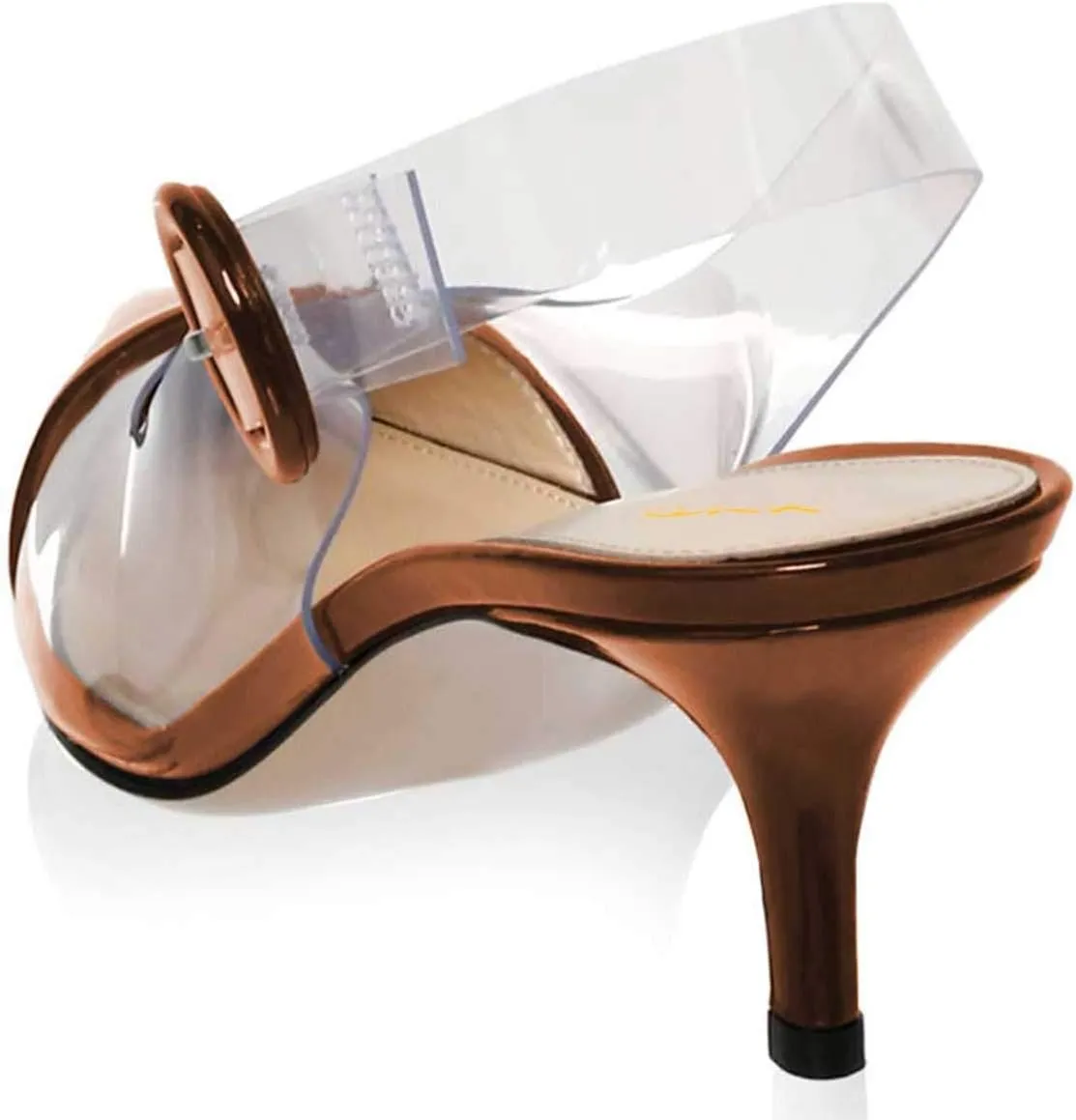XYD Women Transparent Slingback Mid Kitten Heels Pumps Pointed Toe PVC Dress Sandals Clear Shoes with Buckle