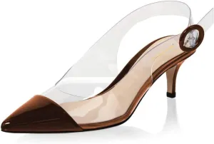 XYD Women Transparent Slingback Mid Kitten Heels Pumps Pointed Toe PVC Dress Sandals Clear Shoes with Buckle