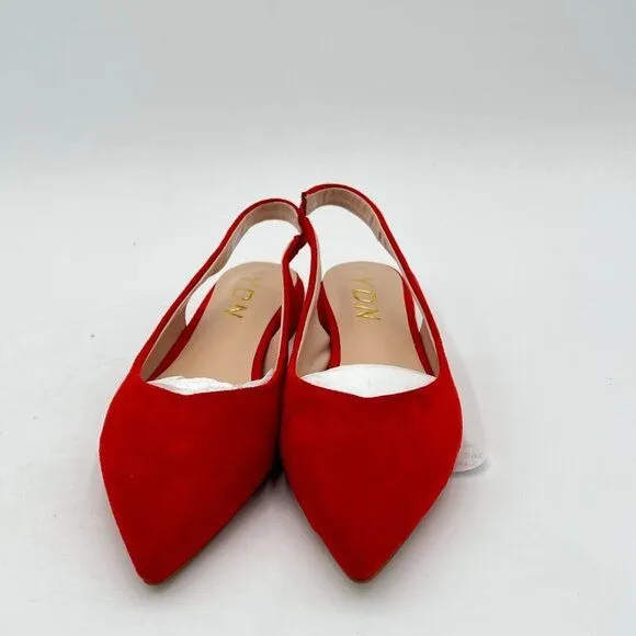 YDN Red-suede Pointed Toe Slingback Ballet Flats Low Heel Slide Sandals Comforta