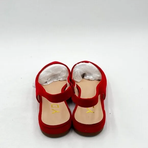YDN Red-suede Pointed Toe Slingback Ballet Flats Low Heel Slide Sandals Comforta