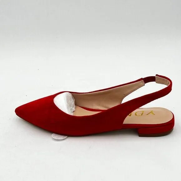YDN Red-suede Pointed Toe Slingback Ballet Flats Low Heel Slide Sandals Comforta