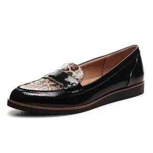 YDN Women Comfort Flats Loafers Slip On Round Closed Toe Printed Patent Leather
