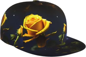 Yellow Roses Starry Night Outdoor Sports Baseball Cap, Suitable for All Seasons Daily Outing Sports hat, Sports Unisex Adjustable Fashion Flat Brim hat