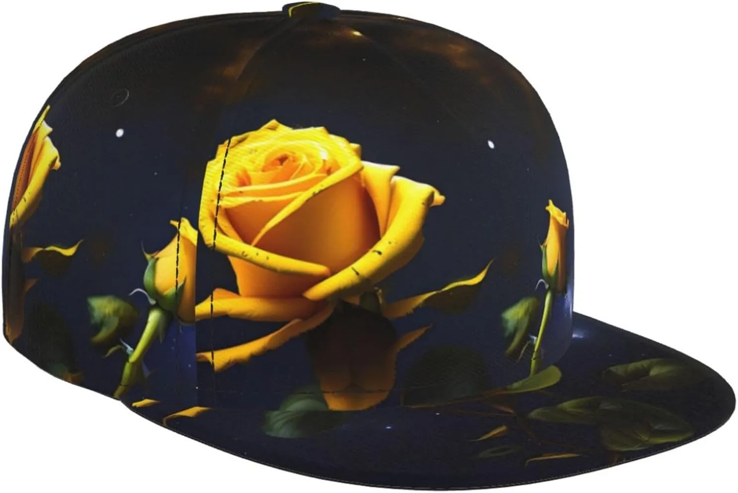 Yellow Roses Starry Night Outdoor Sports Baseball Cap, Suitable for All Seasons Daily Outing Sports hat, Sports Unisex Adjustable Fashion Flat Brim hat