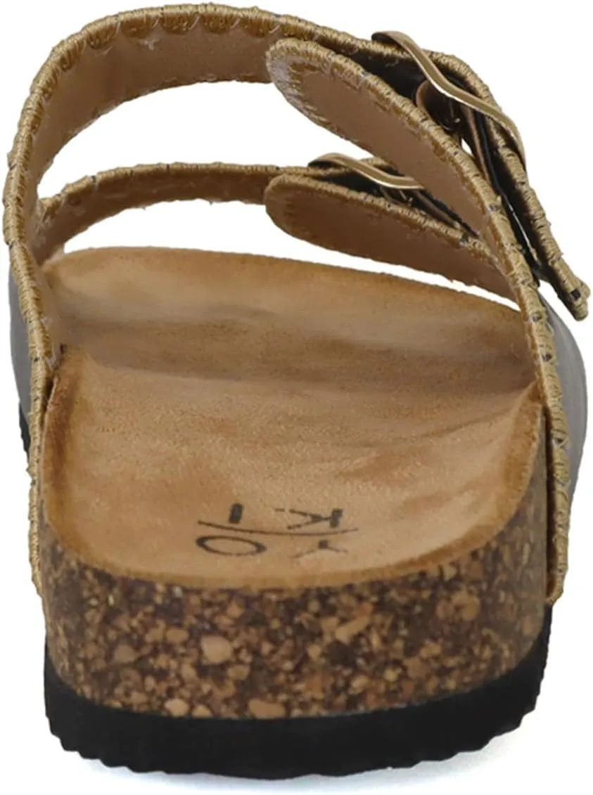 YOKI GIAN-218 Women's Woven Stitch Double Buckle Slide Sandal, Comfortable Summer Sandals for Women