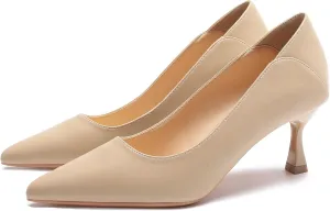 YooPrettyz Women's Pointed Toe Leather Slip On Kitten Low Heel Pumps Office Work Dress Foldable Shoes 2 Inch