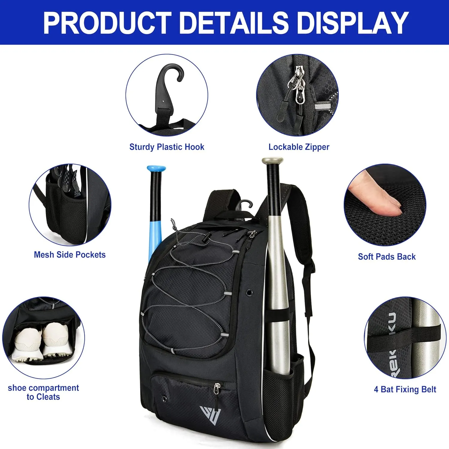 Youth Baseball Backpack, Softball Bag for Boys & Girls, Breathable T-Ball & Baseball Equipment & Gear