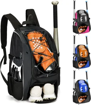 Youth Baseball Backpack, Softball Bag for Boys & Girls, Breathable T-Ball & Baseball Equipment & Gear