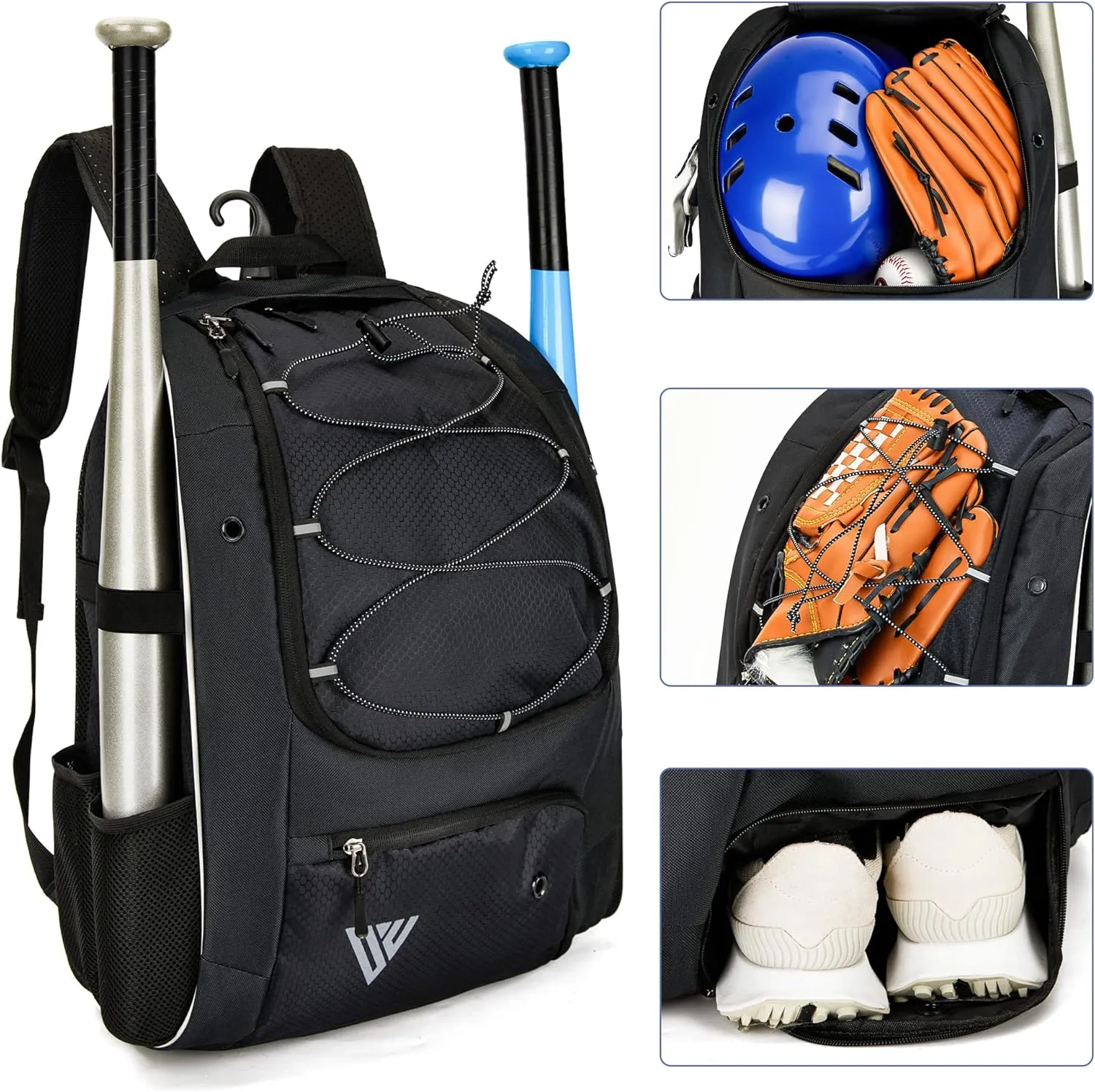 Youth Baseball Backpack, Softball Bag for Boys & Girls, Breathable T-Ball & Baseball Equipment & Gear