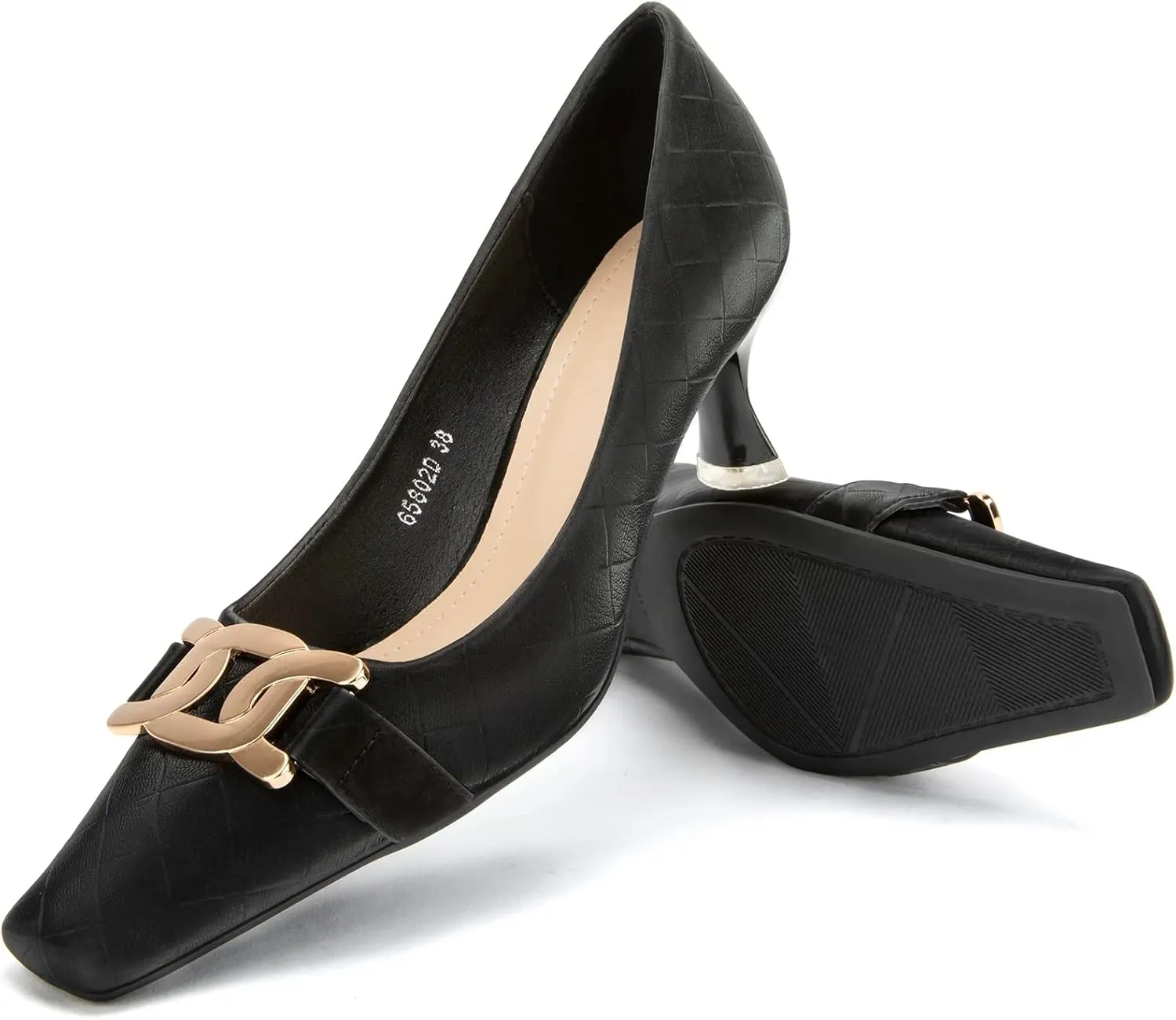 Zelaprox Women's Closed Square Toe Pumps,low Kitten Heel Pumps Fashion Metal Slip On Stiletto Wedding Party Comfortable Dress Pump Shoes