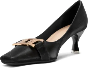 Zelaprox Women's Closed Square Toe Pumps,low Kitten Heel Pumps Fashion Metal Slip On Stiletto Wedding Party Comfortable Dress Pump Shoes
